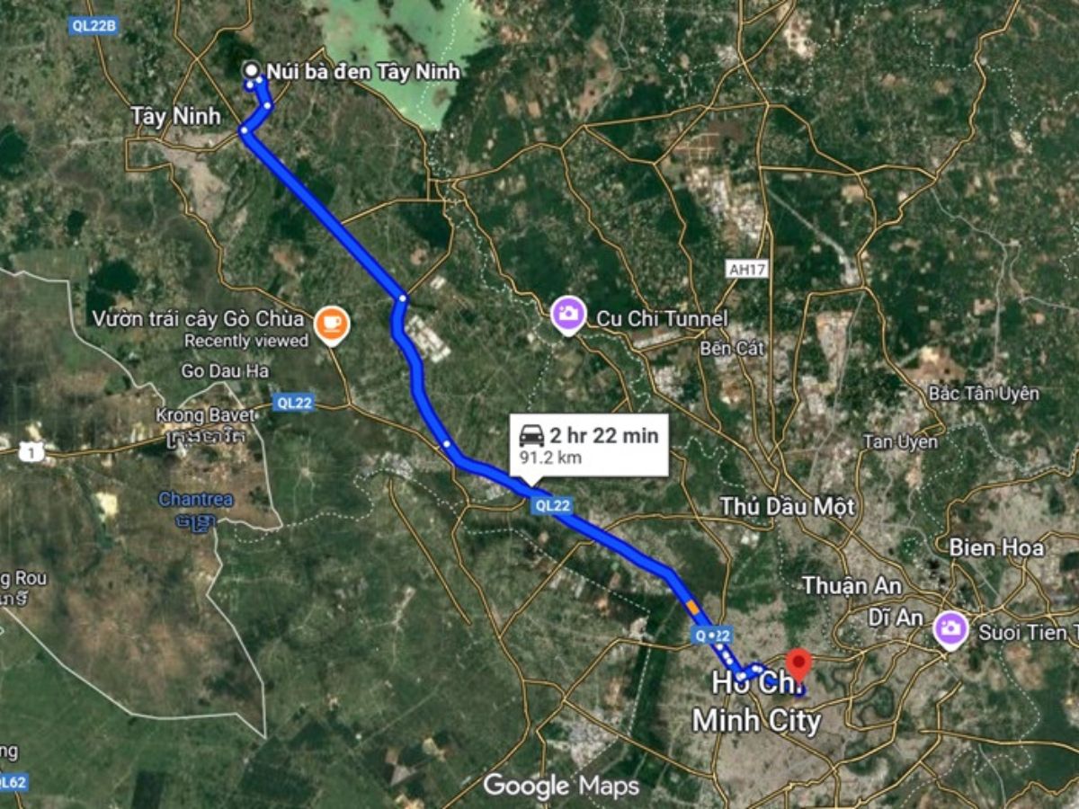 Di chuyển từ TP. Hồ Chí Minh đi chùa Quan Âm trên núi Bà Đen hết khoảng 2 - 3 giờ.