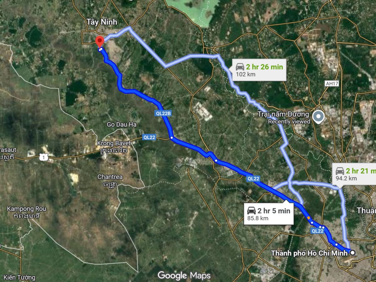 Di chuyển từ TP. HCM đi chùa Gò Kén (Tây Ninh) qua QL22. 