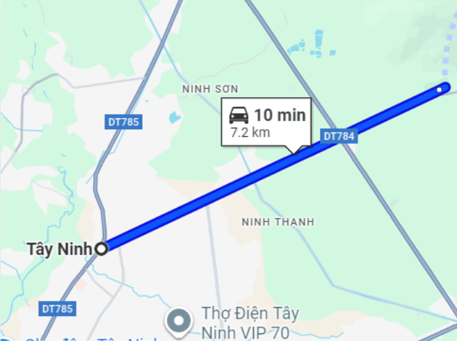 The travel distance from Tay Ninh center to Ba Den mountain.