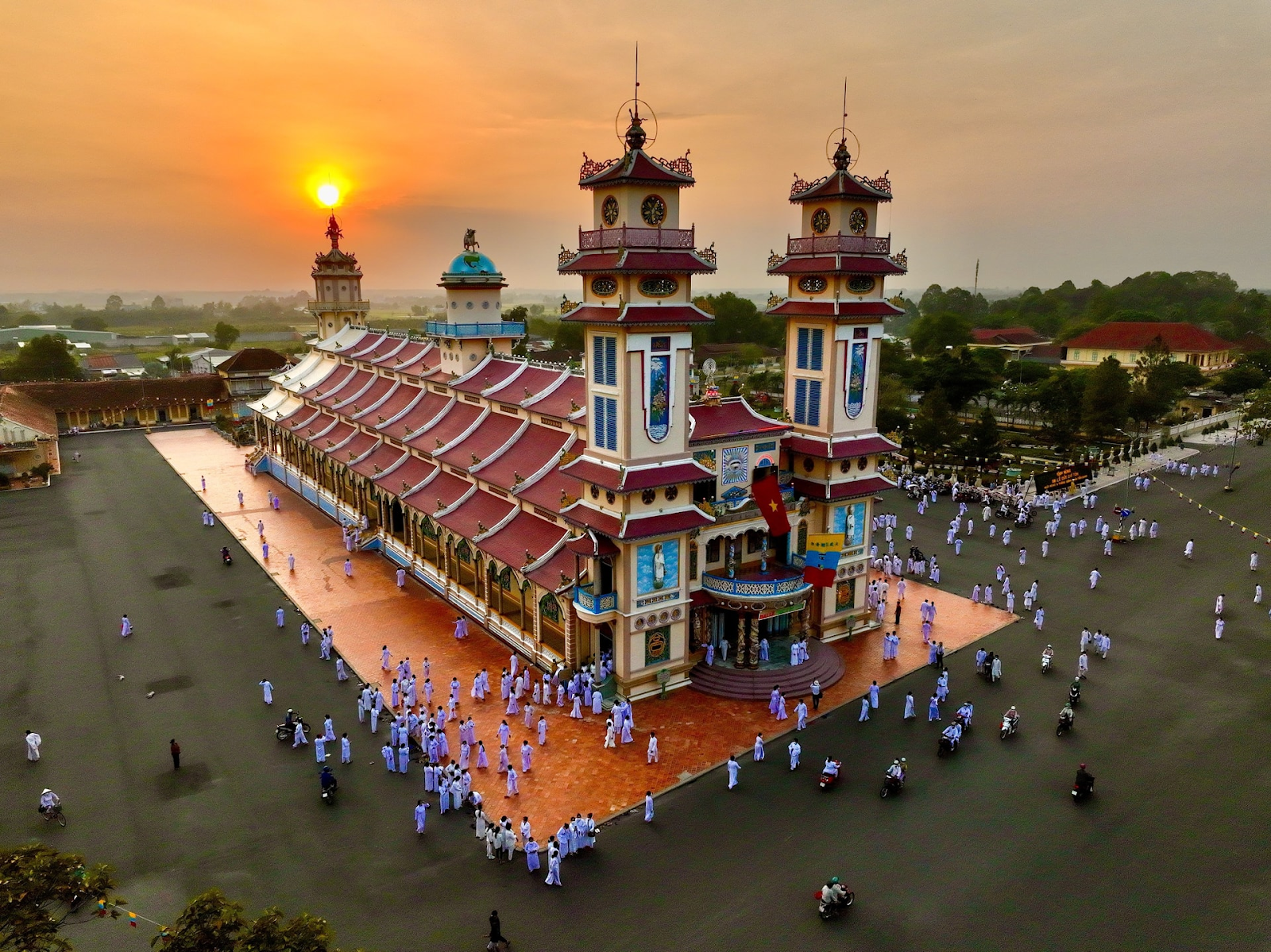 Cao Dai Holy See stands out at sunset 
