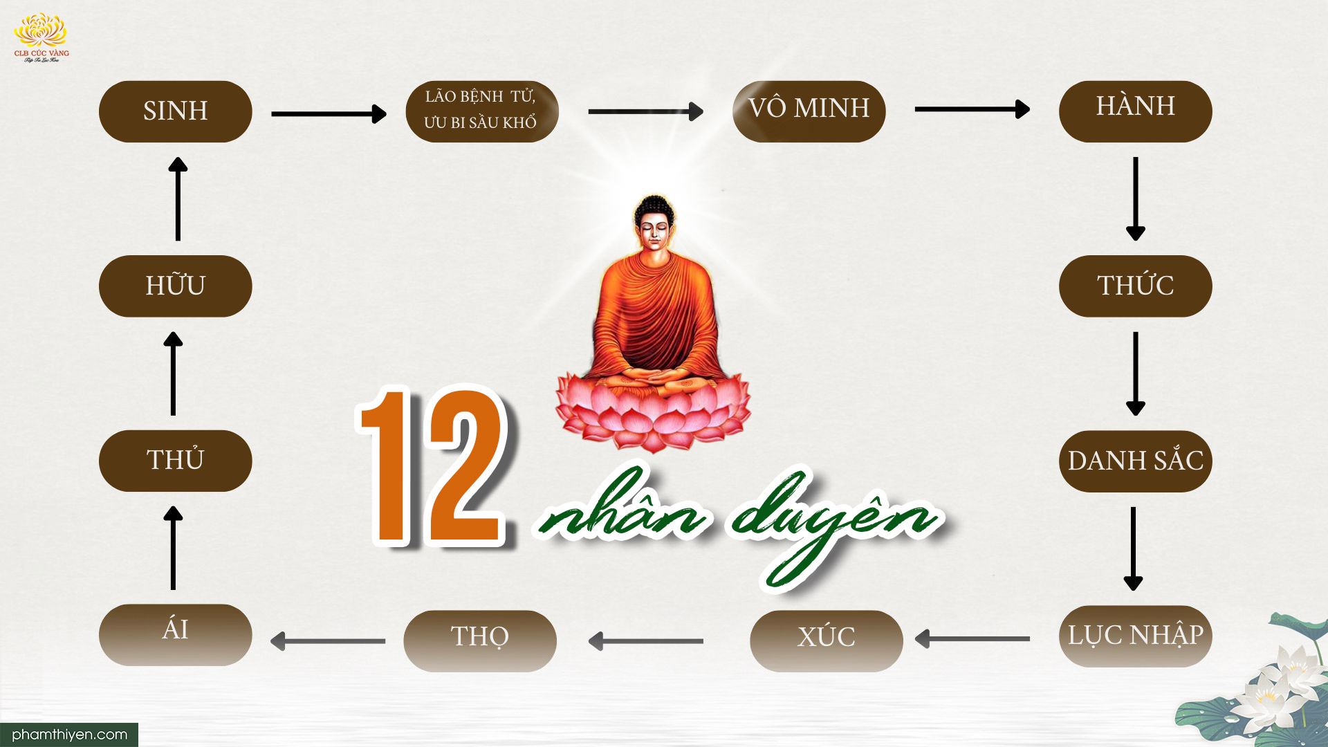 Thập nhị nhân duyên diễn tả một chuỗi duyên khởi liên tục. (Nguồn: Sưu tầm)