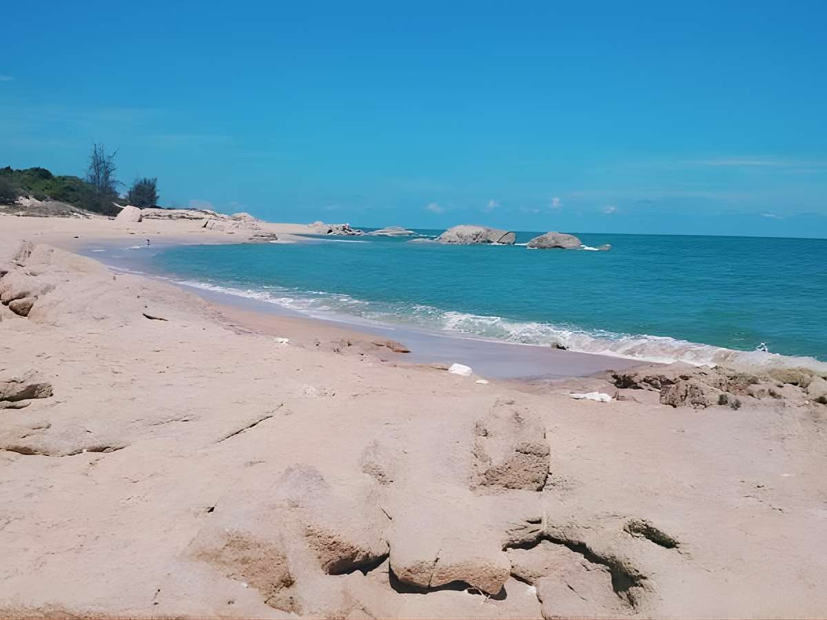 Khung cảnh bãi biển Hồ Tràm với hàng dương và resort ven biển. (Nguồn: Sưu tầm)