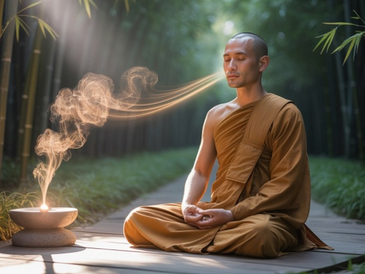 Người tập trung theo dõi hơi thở trong tư thế thiền 