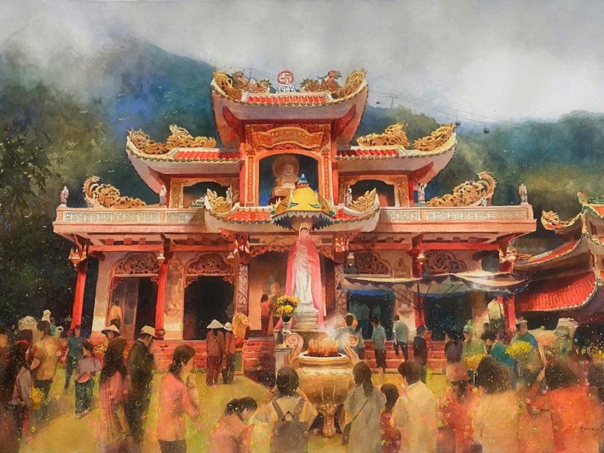 Linh Sơn Tiên Thạch Tự và Điện Bà giữa địa hình núi đá